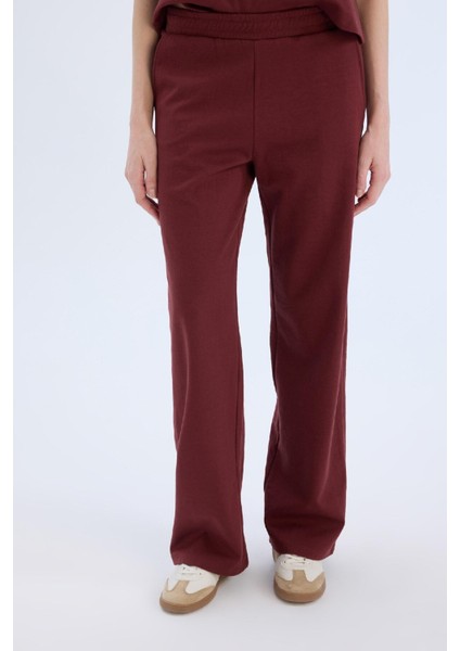 Wide Leg Geniş Paça Eşofman Altı Beli Lastikli Cepli Basic Düz Bordo D3759AX25SP