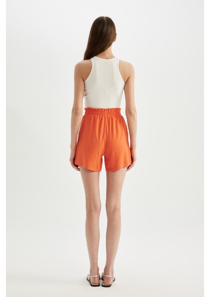 Relax Fit Paperbag Bel Geniş Paça Keten Karışımlı Şort D3944AX24SM