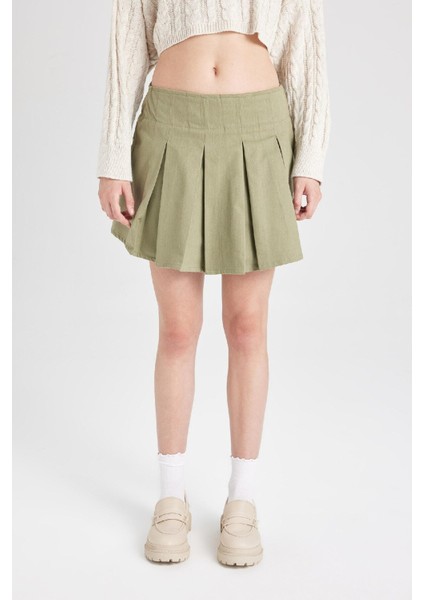 Coool Piliseli Normal Bel Basic Düz Gabardin Mini Etek