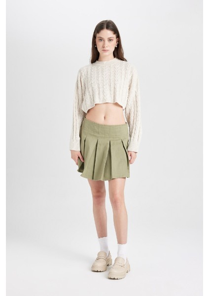 Coool Piliseli Normal Bel Basic Düz Gabardin Mini Etek modelleri