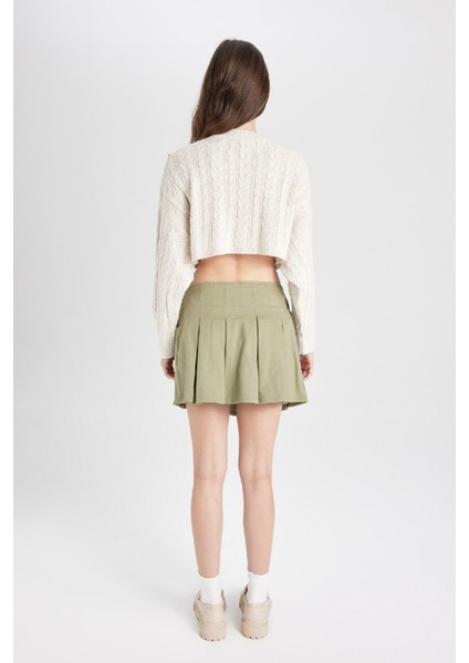 Coool Piliseli Normal Bel Basic Düz Gabardin Mini Etek