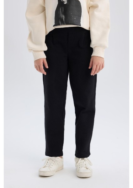 Kız Çocuk Siyah Straight Fit Düz Kesim Beli Lastikli Pantolon D5984A824WN