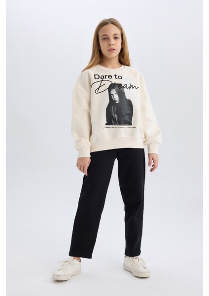 Kız Çocuk Siyah Straight Fit Düz Kesim Beli Lastikli Pantolon D5984A824WN