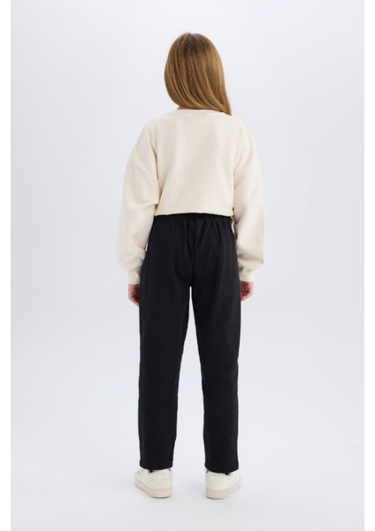 Kız Çocuk Siyah Straight Fit Düz Kesim Beli Lastikli Pantolon D5984A824WN
