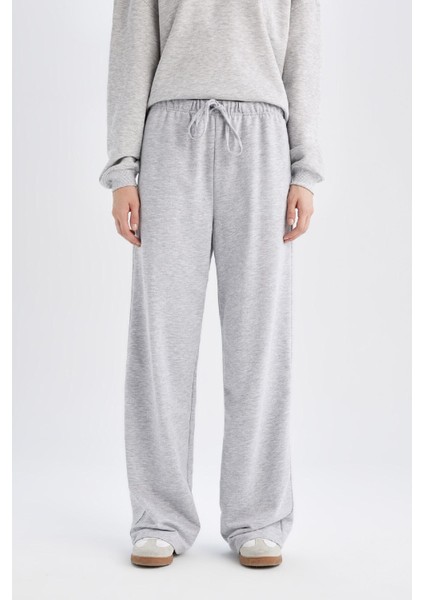 Straight Fit Beli Lastikli Eşofman Altı Uzun Boy Bağcıklı Cepli Basic Düz D6667AX24WN