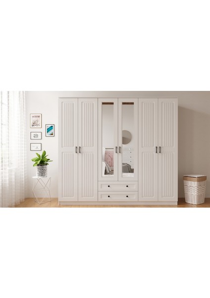 Estelya Country 6 Kapak 2 Çekmeceli Gardırop