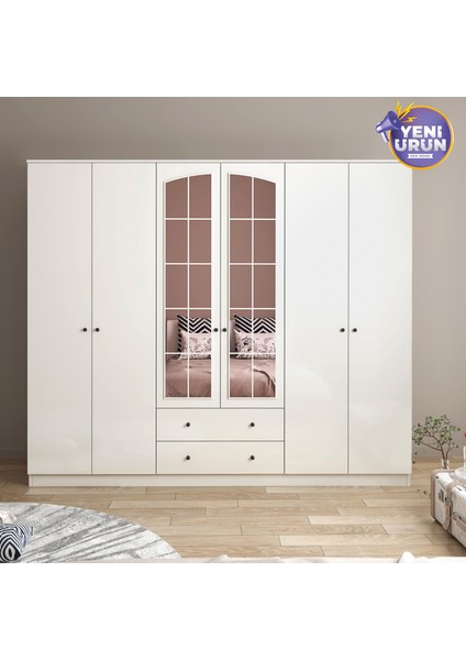 Rose 6 Kapak 2 Çekmece Aynalı Gardırop