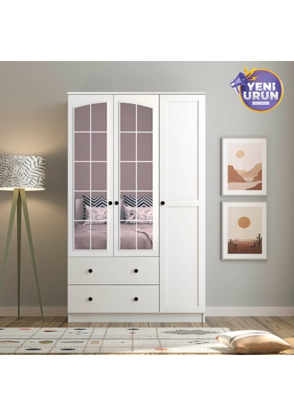 Side Rose 3 Kapak 2 Çekmece Aynalı Gardırop