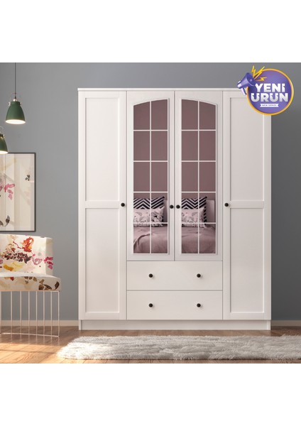 Side Rose 4 Kapak 2 Çekmece Aynalı Gardırop