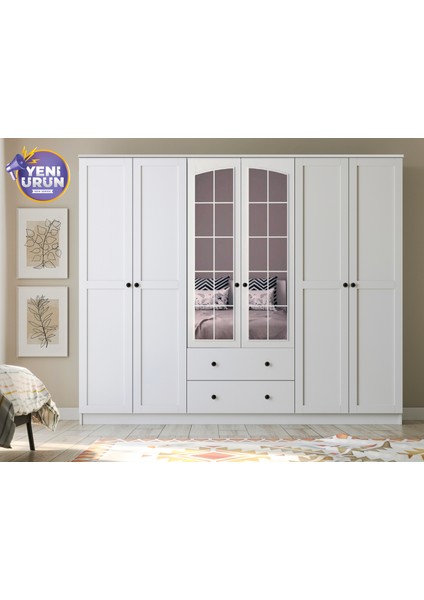 Side Rose 6 Kapak 2 Çekmece Aynalı Gardırop