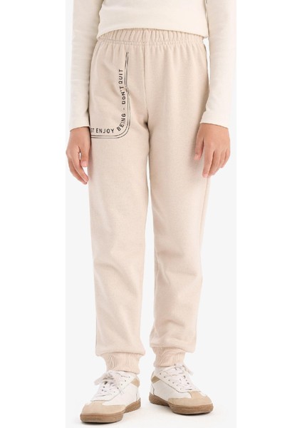 Kız Çocuk Baskılı Beli Paçası Lastikli Jogger Eşofman Altı D7012A824WN