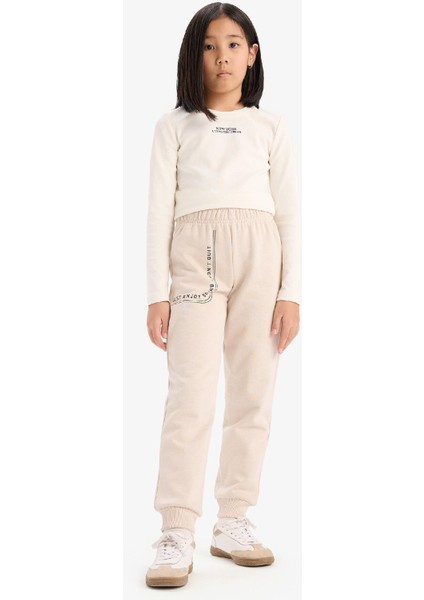 Kız Çocuk Baskılı Beli Paçası Lastikli Jogger Eşofman Altı D7012A824WN