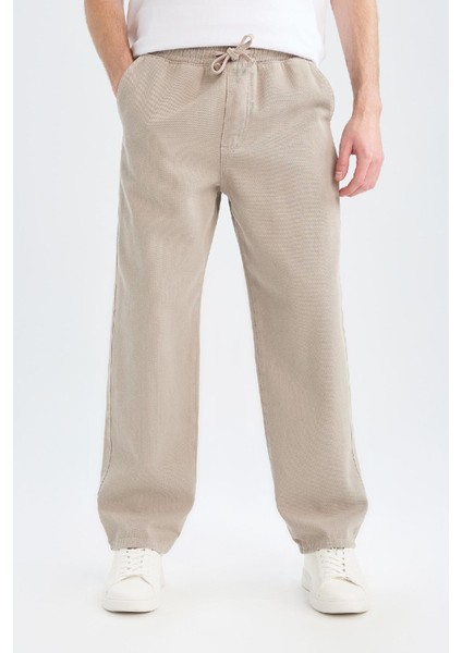 %100 Pamuk Bol Rahat Kesim Wide Leg Geniş Paça Yazlık Keten Görünümlü Pantolon D7285AX25SP