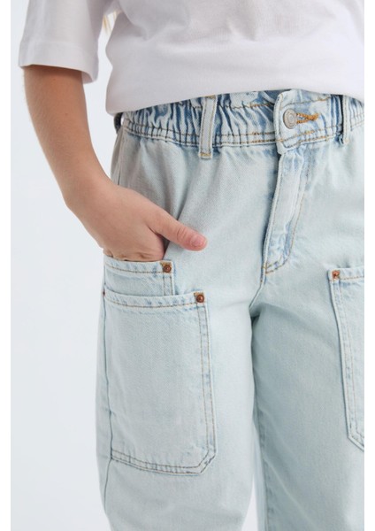 Kız Çocuk Paperbag Kargo Geniş Paça Pamuklu Pantolon D7110a825sp
