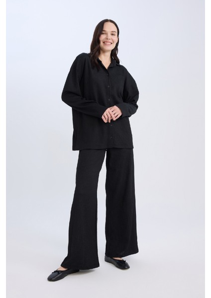 Bürümcük Pantolon Straight Fit Beli Lastikli Basic Düz Geniş Bol Paça D7522AX24AU