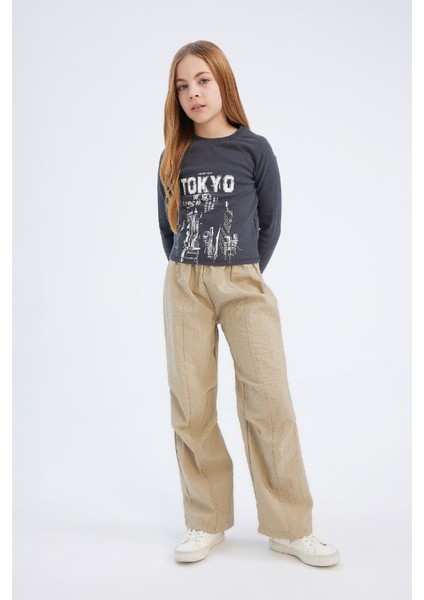 Kız Çocuk Beli Lastikli Düz Paça Paraşüt Pantolon D7605A825SM