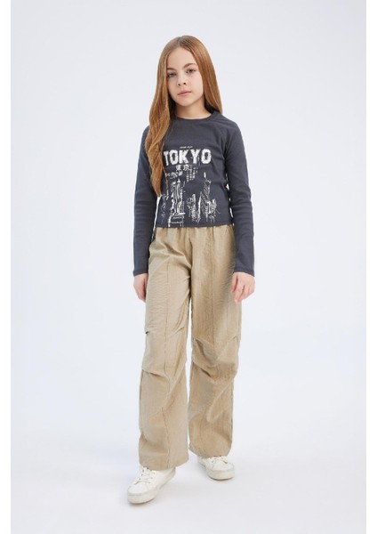 Kız Çocuk Beli Lastikli Düz Paça Paraşüt Pantolon D7605A825SM