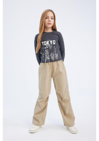 Kız Çocuk Beli Lastikli Düz Paça Paraşüt Pantolon D7605A825SM