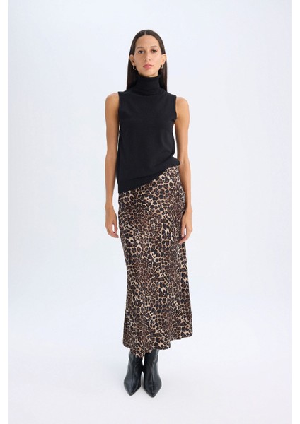 A Kesim Leopar Desenli Normal Bel Saten Midi Etek D7648AX24AU fiyatları