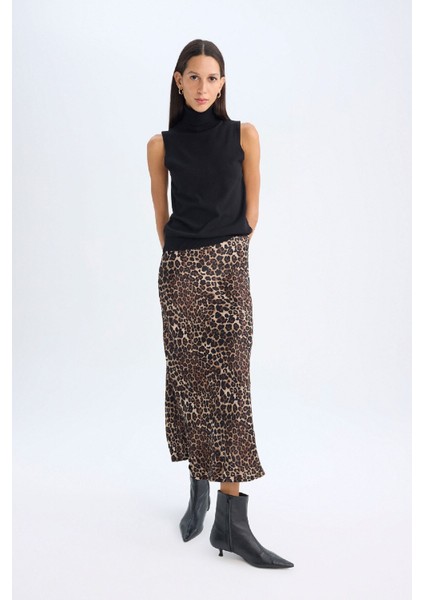 A Kesim Leopar Desenli Normal Bel Saten Midi Etek D7648AX24AU modelleri
