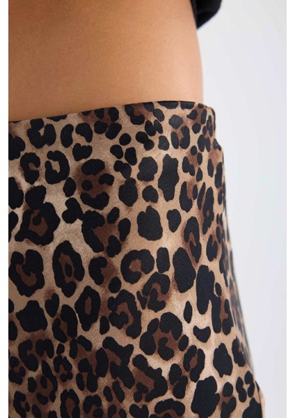 A Kesim Leopar Desenli Normal Bel Saten Midi Etek D7648AX24AU indirimleri