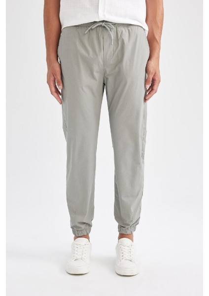 %100 Pamuk Yazlık Jogger Pantolon Basic Düz Beli Bağcıklı Cepli Lastikli Paça D7782AX24AU