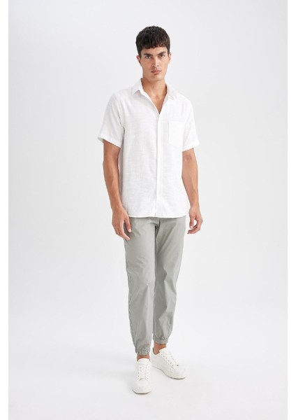 %100 Pamuk Yazlık Jogger Pantolon Basic Düz Beli Bağcıklı Cepli Lastikli Paça D7782AX24AU