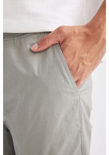 %100 Pamuk Yazlık Jogger Pantolon Basic Düz Beli Bağcıklı Cepli Lastikli Paça D7782AX24AU