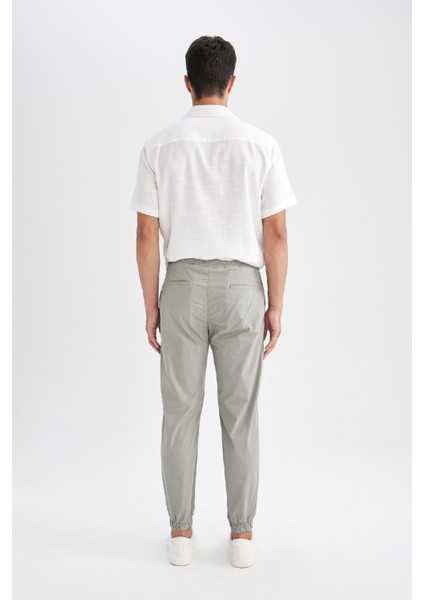 %100 Pamuk Yazlık Jogger Pantolon Basic Düz Beli Bağcıklı Cepli Lastikli Paça D7782AX24AU