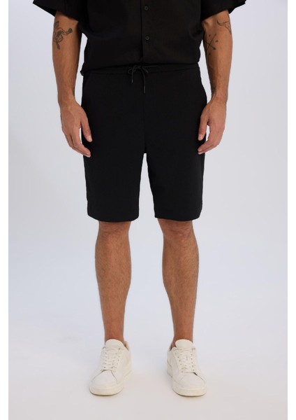 Regular Fit Beli Bağcıklı Dokulu Bermuda Şort D9451AX25SP