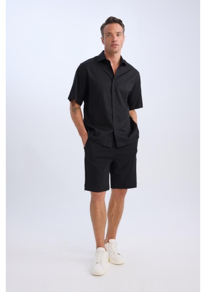 Regular Fit Beli Bağcıklı Dokulu Bermuda Şort D9451AX25SP
