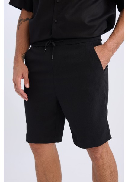 Regular Fit Beli Bağcıklı Dokulu Bermuda Şort D9451AX25SP