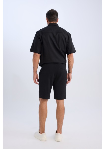 Regular Fit Beli Bağcıklı Dokulu Bermuda Şort D9451AX25SP