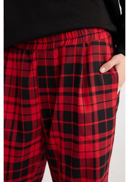 Coool Wide Leg Kareli Kumaş Pijama Pantolon Geniş Bol Paça Beli Cepli Lastikli Normal Bel D9547AX24WN