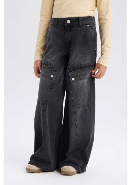 Kız Çocuk Wide Leg Kargo Geniş Paça Pamuklu Pantolon D9693A825SP