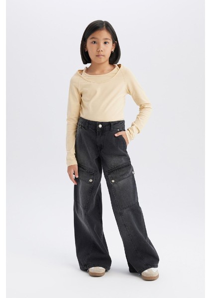 Kız Çocuk Wide Leg Kargo Geniş Paça Pamuklu Pantolon D9693A825SP