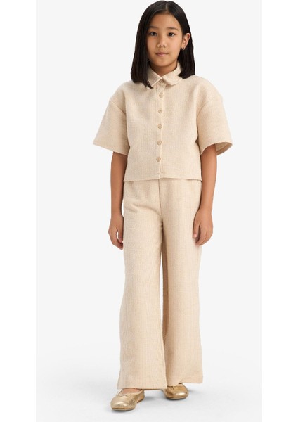 Kız Çocuk Beli Lastikli Wide Leg Geniş Bol Paça Bürümcük Pantolon E1103A825SP