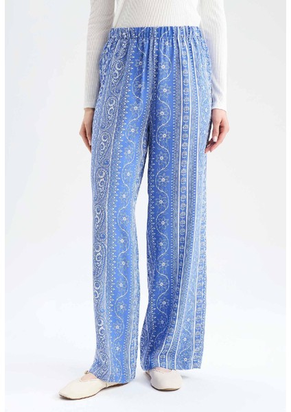 Wide Leg Geniş Paça Desenli Esnek Belli Viskon Pantolon E1824AX25SP