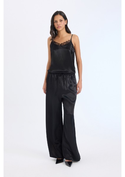 Wide Leg Saten Kumaş Pantolon Yüksek Bel Geniş Bol Paça E3021AX24AU