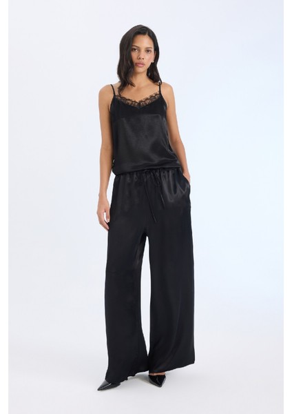 Wide Leg Saten Kumaş Pantolon Yüksek Bel Geniş Bol Paça E3021AX24AU