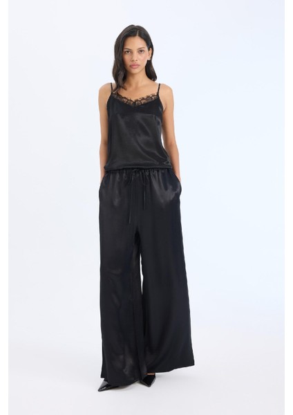 Wide Leg Saten Kumaş Pantolon Yüksek Bel Geniş Bol Paça E3021AX24AU