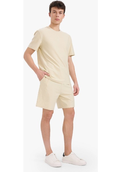 %100 Pamuk Relax Fit Twill Dokulu Cepli Şort E2590AX25SM