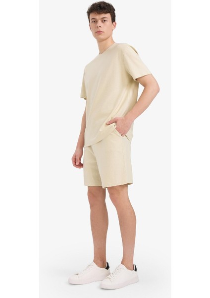 %100 Pamuk Relax Fit Twill Dokulu Cepli Şort E2590AX25SM
