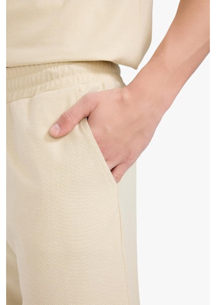 %100 Pamuk Relax Fit Twill Dokulu Cepli Şort E2590AX25SM