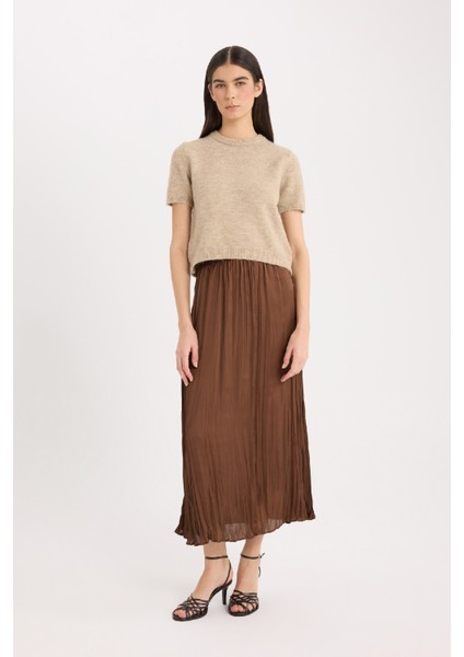 A Kesim Yüksek Bel Saten Midi Etek E3348AX24WN modelleri