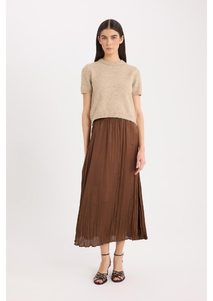 A Kesim Yüksek Bel Saten Midi Etek E3348AX24WN fırsatları