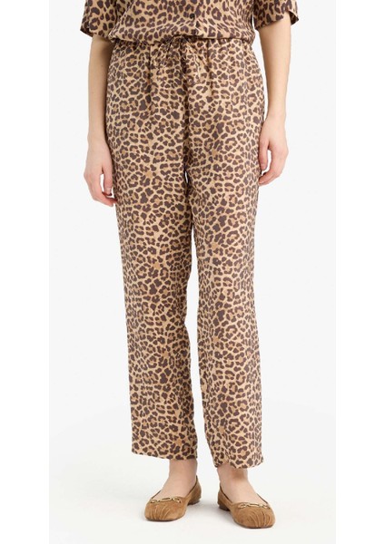 Carrot Fit Leopar Desenli Modal Kumaş Pantolon Çift Cepli Yüksek Bel Düz Paça E6360AX25SP