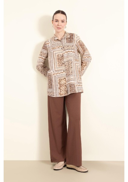 Regular Fit Cepli Krep Geniş Paça Palazzo Pantolon E5759AX25SP