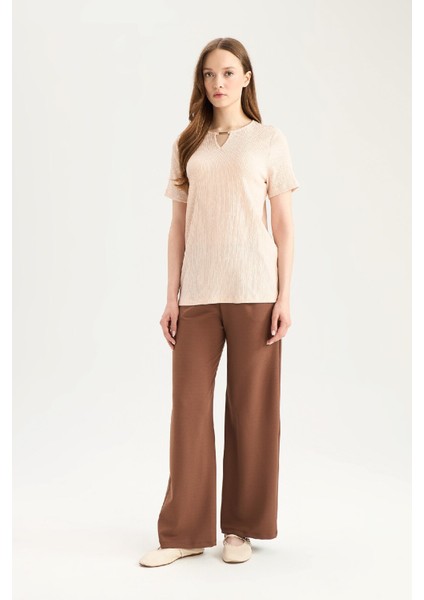 Regular Fit Cepli Krep Geniş Paça Palazzo Pantolon E5759AX25SP