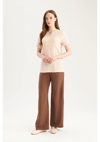 Regular Fit Cepli Krep Geniş Paça Palazzo Pantolon E5759AX25SP